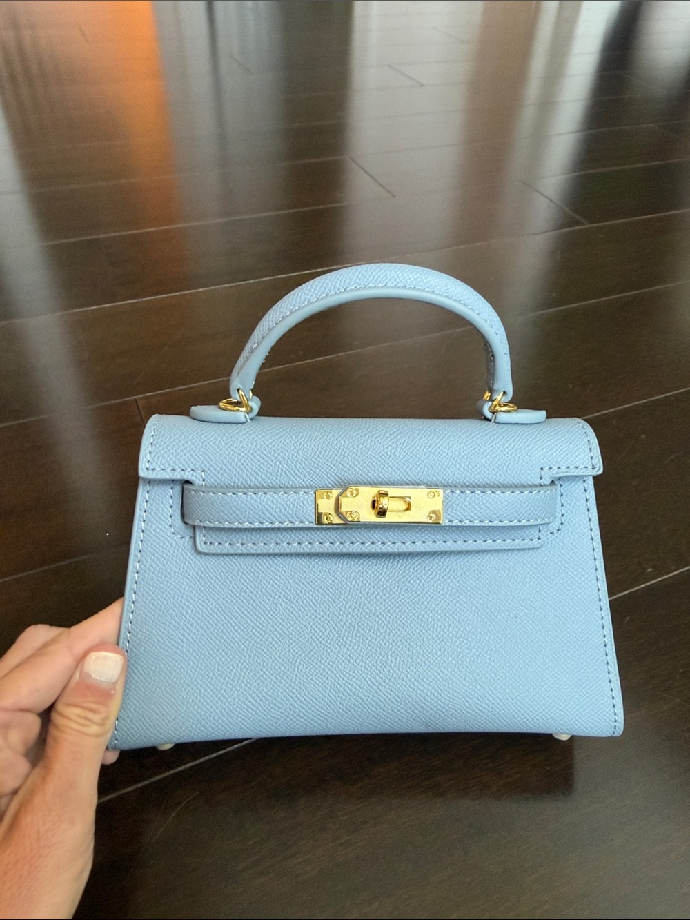 Amazon Light Blue Crossbody Top-Handle Bag with Gold Hardware - Mini